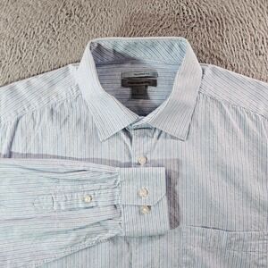 Johnston &‎ Murphy Shirt Men Large Button Up Long Sleeve White Blue Striped